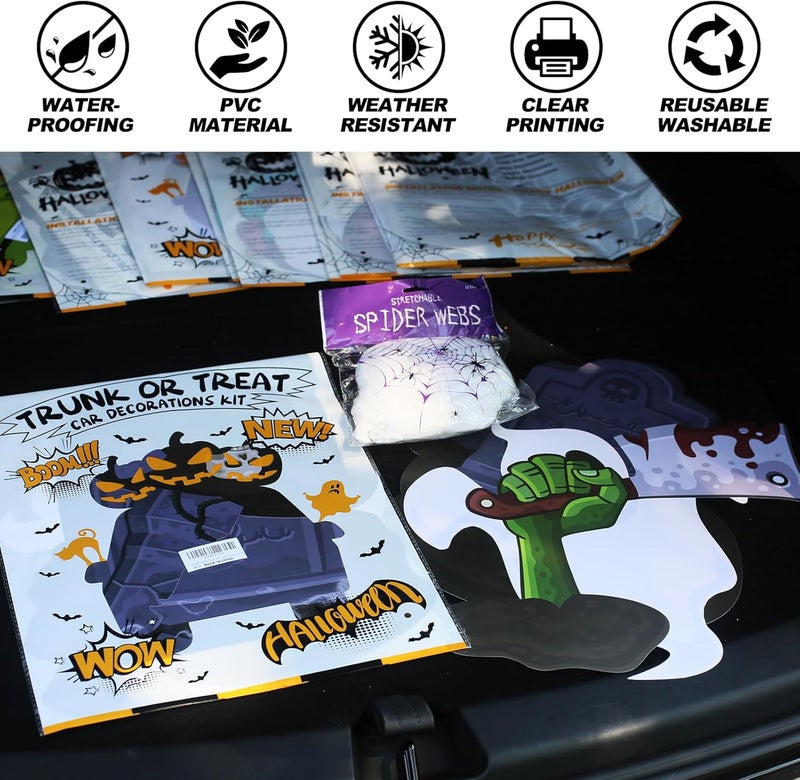 PARTYLOUD Store Trunk or Treat Car Decorations Kit, Halloween Tombstone Theme Spider Web Trunk or Treat Kit Car Decorations for SUV, Outdoor Halloween Garage Door Decorations - Image 5